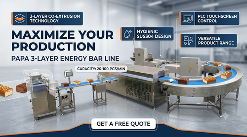 के बारे में नवीनतम कंपनी समाचार PAPA Machinery Unveils Advanced Three-Layer Energy Bar Machine for High-Capacity Protein Bar Manufacturing